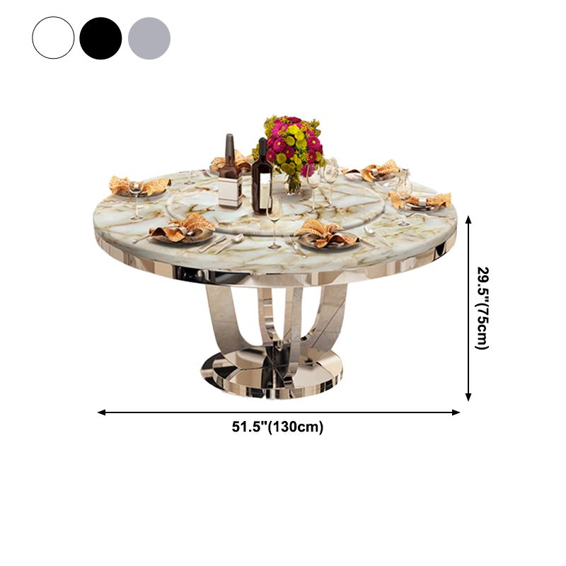 Luxury Style Marble Dining Table Metallic Single Pedestal Round Table for Home