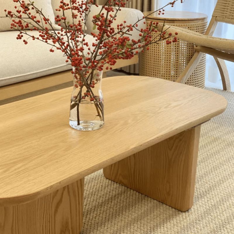 Modern Elliptical Pine Wood Coffee Cocktail Table with 2 Legs