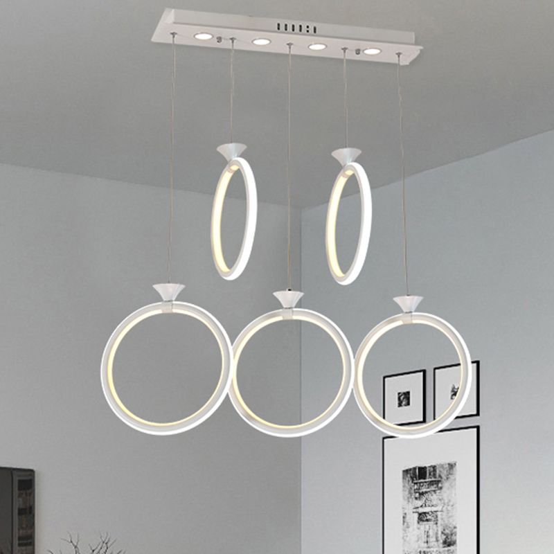 Pargante de clúster de múltiples anillos acrílico contemporáneo 3/5 lámpara de suspensión de cocina de la cabeza en luz cálida/blanca/natural