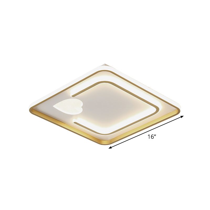 Acrylic Square Ceiling Light Contemporary LED Flush Mount Lamp with Loving Heart Design in White