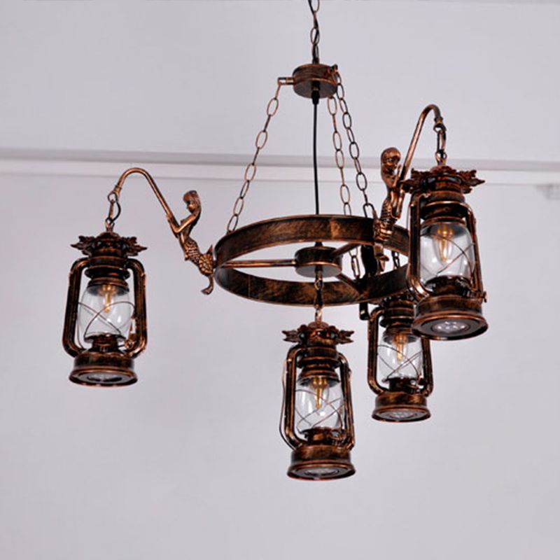 Retro Industrial Style Wheel Chandelier Glass Pendant Ceiling Lights for Restaurant