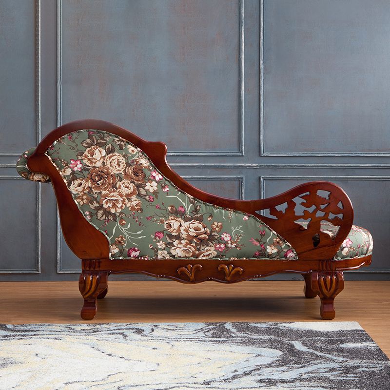 French Country Upholstered Chaise Lounge Couch One Armed Lounge Chair in Solid Wood