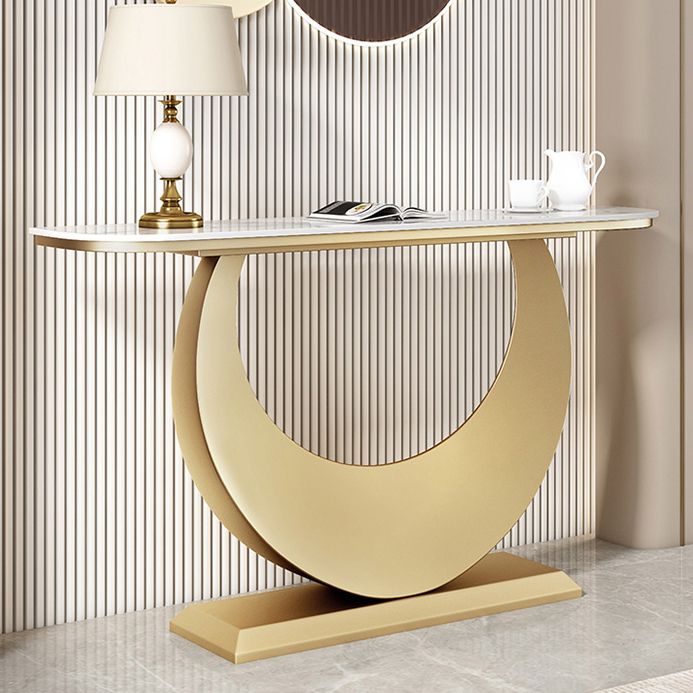 Stone Half Moon Accent Table 1-shelf 11.81" Wide Console Table for Hall
