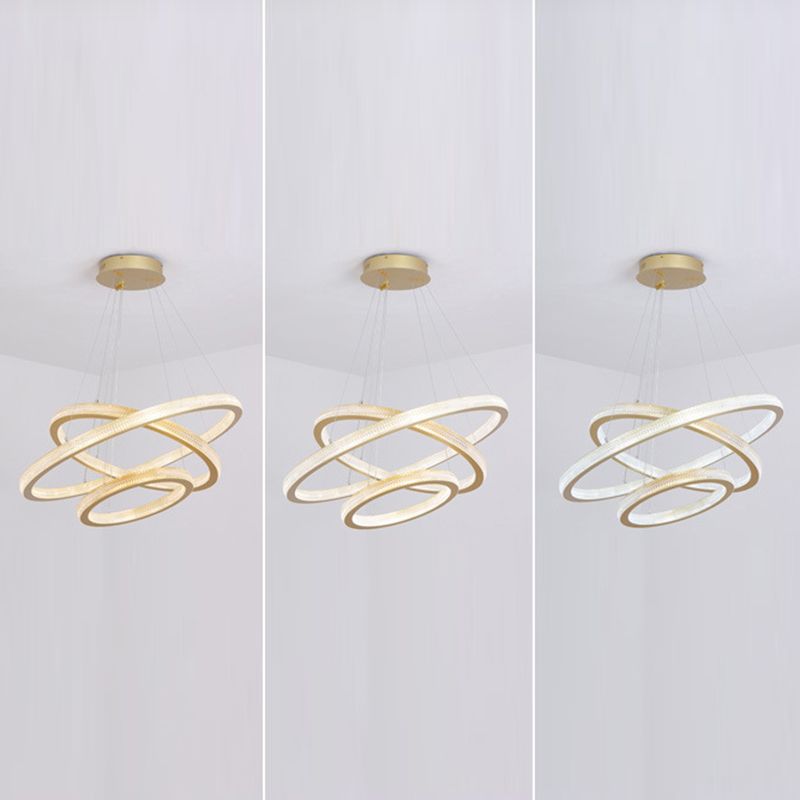 Aluminium Gold LED Hanging Lamp in Modern Luxury Style Circular Acrylic Chandelier for Living Room
