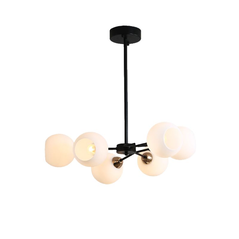 Black Globe Shade Chandelier Lamp Traditional White Glass 6/12/18 Lights Living Room Hanging Light with Sputnik Design