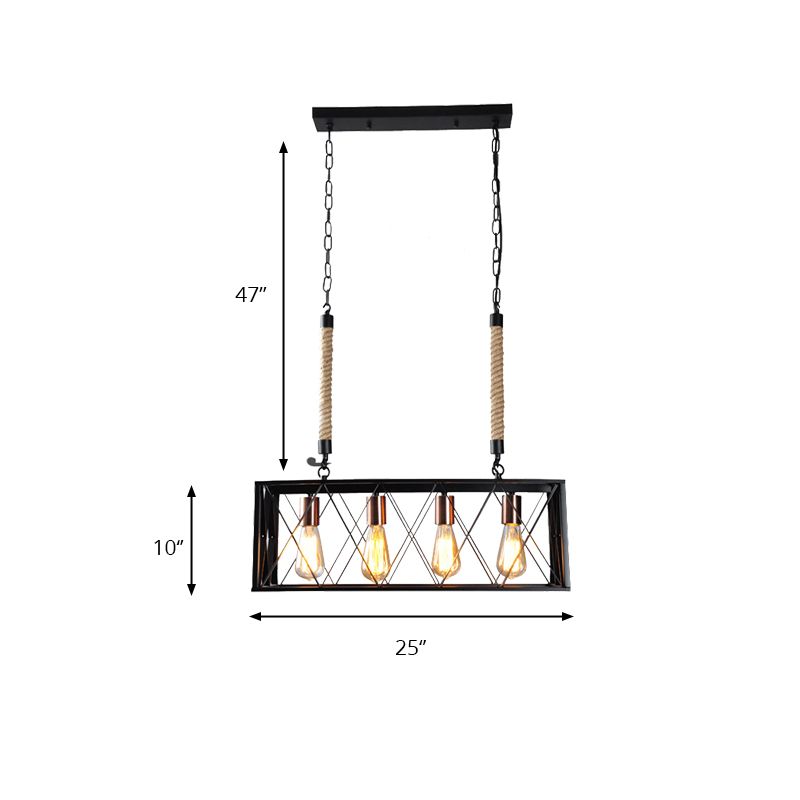 Illuminazione di isola in metallo lineare con tonalità X industriale vintage 4 lampadine da soggiorno Isola Light in nero