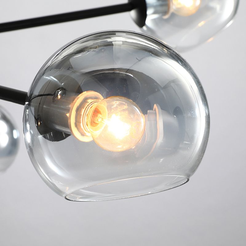 Glass Black Pendant Light in Modern Artistic Style Iron 6-Light Chandelier for Dining Room