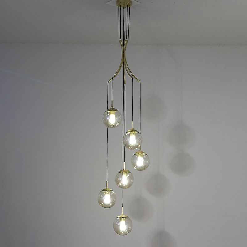 Modern Minimalist  Multiple Globe Shade Pendant Light  Glass Long Hanging Lamp  for Living Room