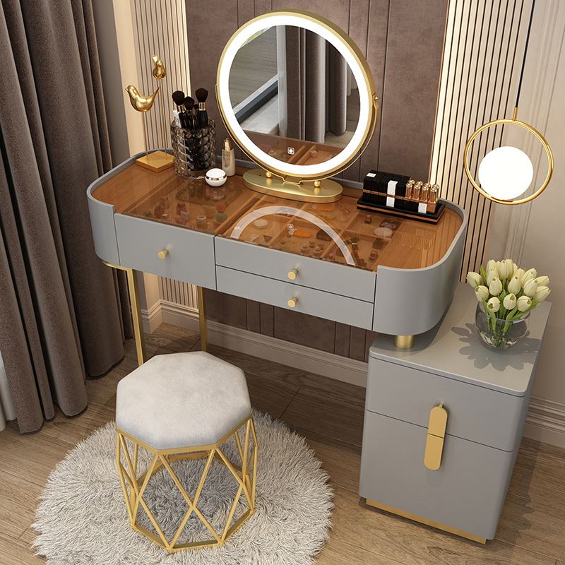 Glam Glass Vanity Dressing Table Bedroom Mirror Makeup Vanity Desk with Drawer