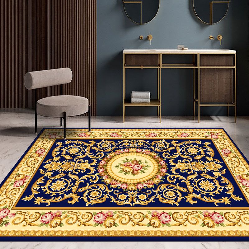 Classical Floral Printed Rug Polyester Indoor Carpet Non-Slip Backing Area Rug for Living Room