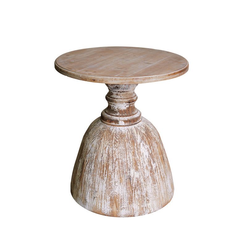 Rustic Round Side Table Solid Wood Pedestal Side End Snack Table