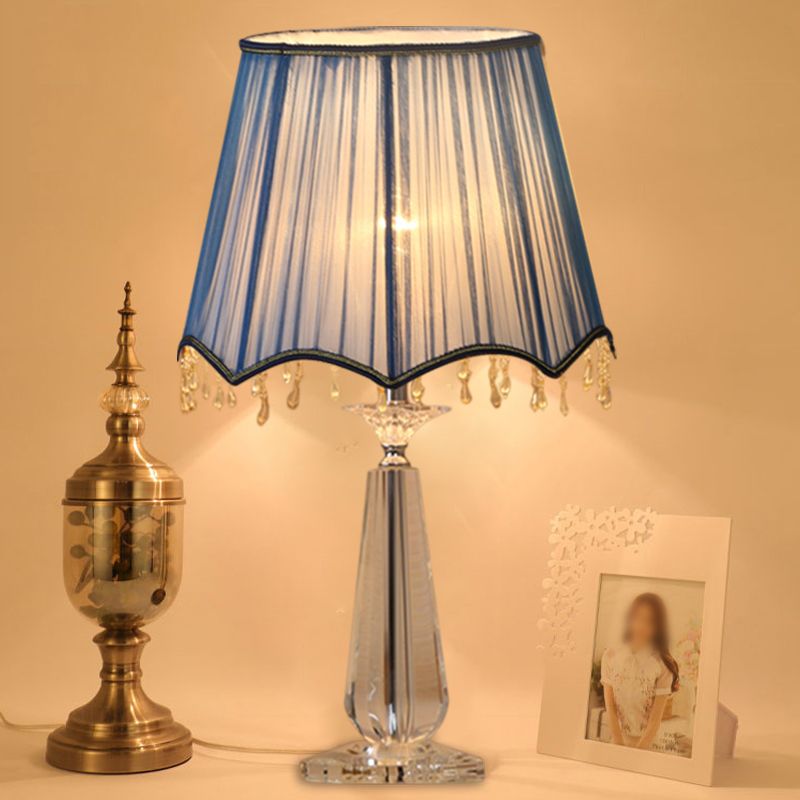 Rot/blau/grün/beige überbackener schatten schatten nachttisch lampe traditionelle Stoff 1 Kopf Schlafzimmer Kristalltisch Leuchte