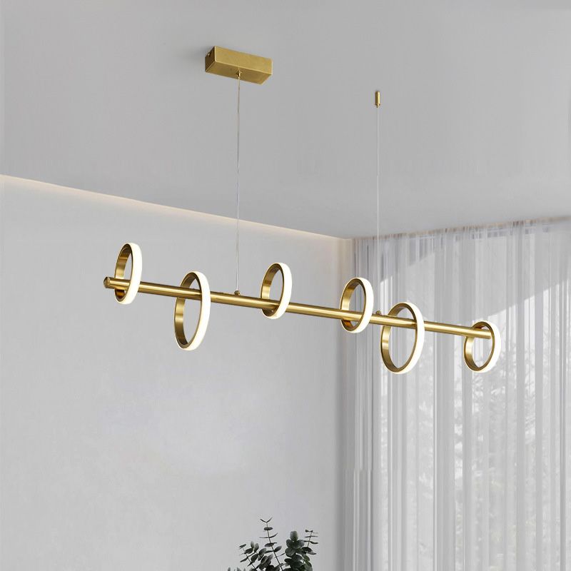 Mid-Century Gold Linear Island Pendant Lighting Multiple Round LED Metal Island Ceiling Light for Dining Table