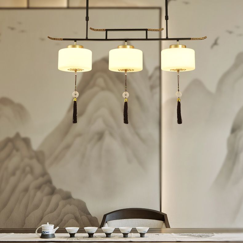 Modern Style Cylinder Shape Island Lights Metal 3 Light Island Lighting in Black