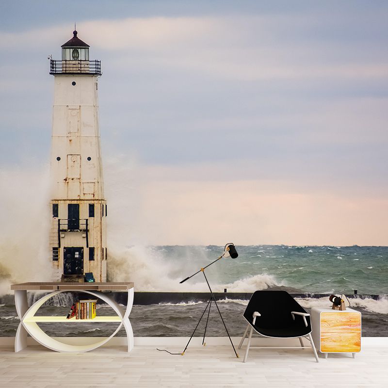 Stain Resistant Beacon Mural Decal Modern Style Nautical Wall Decor for Bathroom