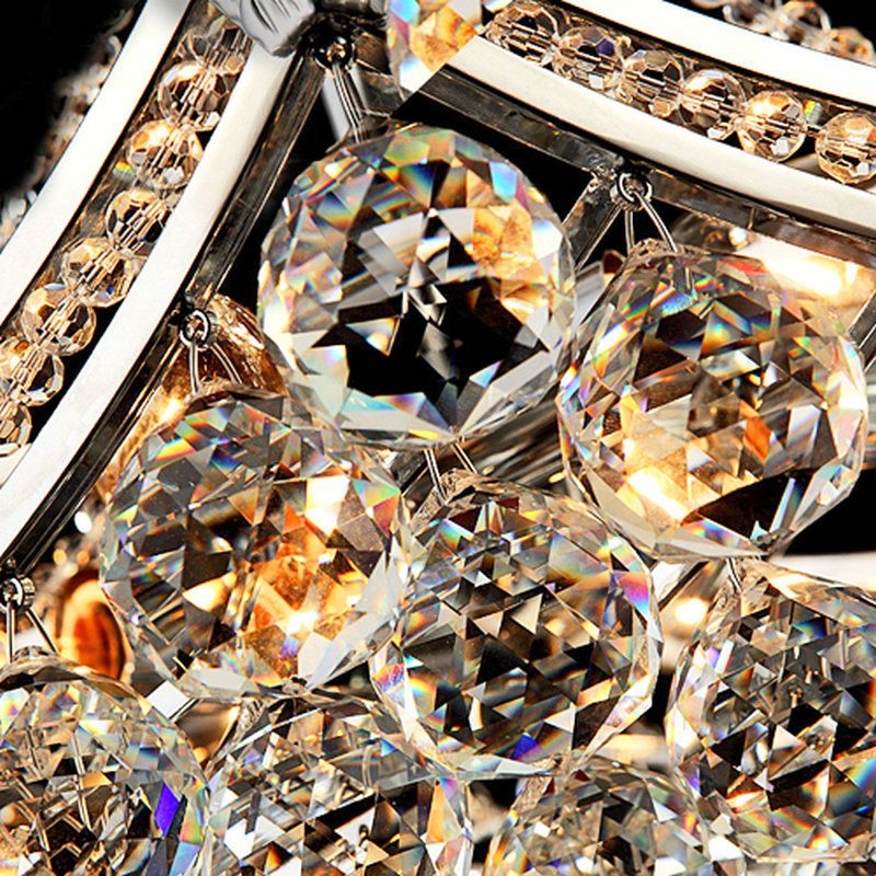 Chrome 6 Lights Semi Flush Light Modern Crystal Boat Shaped Semi-Flush Mount Ceiling Fixture