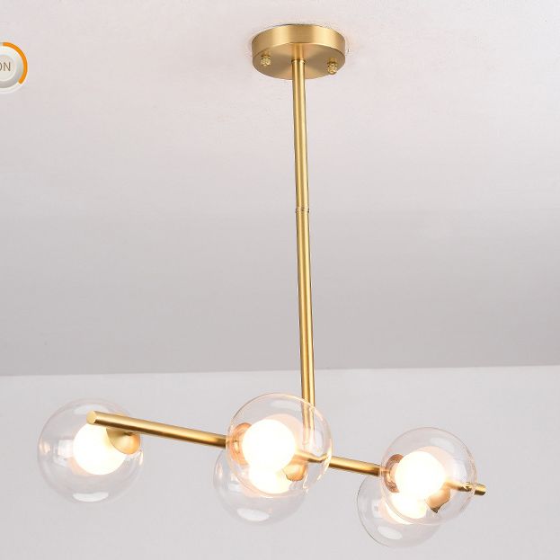 Mid-Century Gold Metal Island Pendant Lighting Spherical Glass Island Ceiling Light for Dining Table
