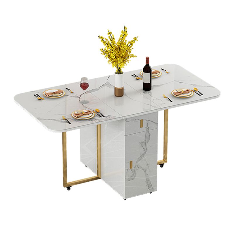 Modern Style White Dining Table Sintered Stone Drop-Leaf Dining Table for Home Use