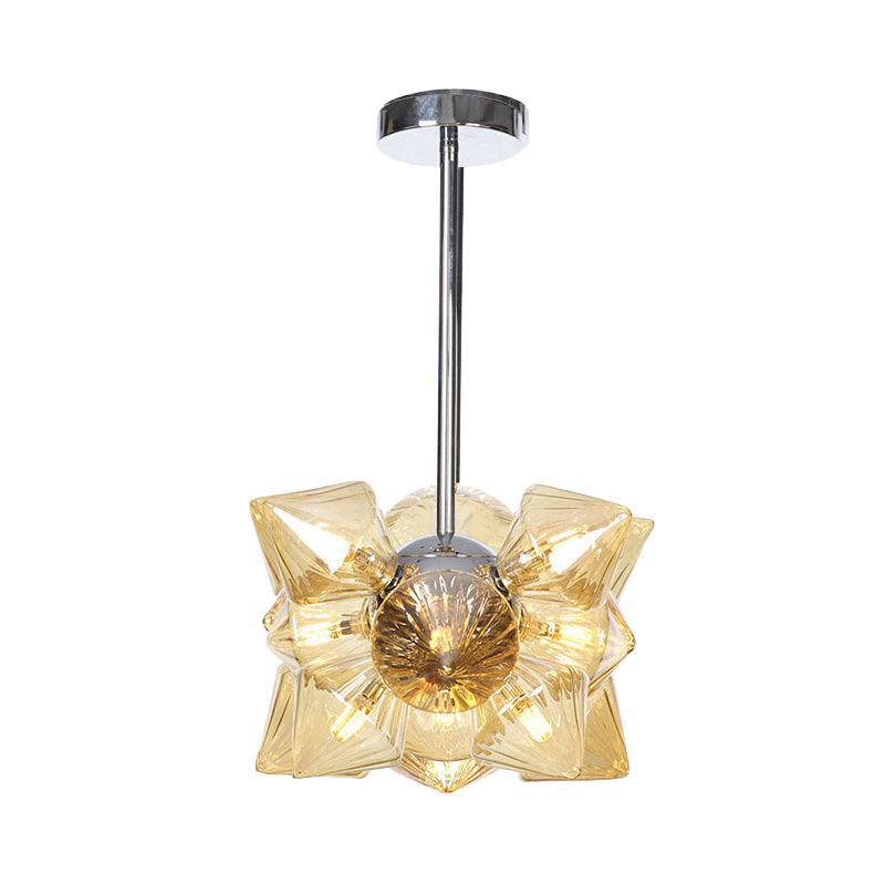 Chandelier suspendu en diamant modernisme Amber Verre 9/12 têtes Plafond Plafond Light in Chrome