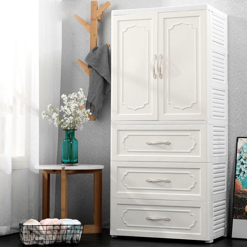 Contemporary Wardrobe Armoire with Drawer Plastic Wardrobe Cabinet