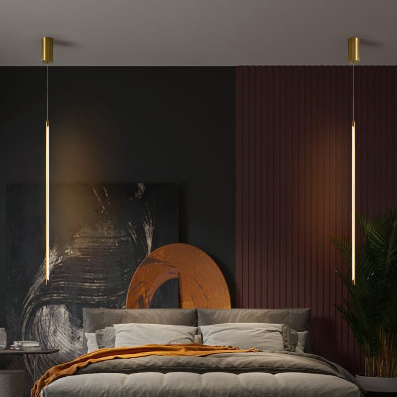 Modern Round Tube LED Pendant Light Long Line Lamps for Bedroom Dinning Room
