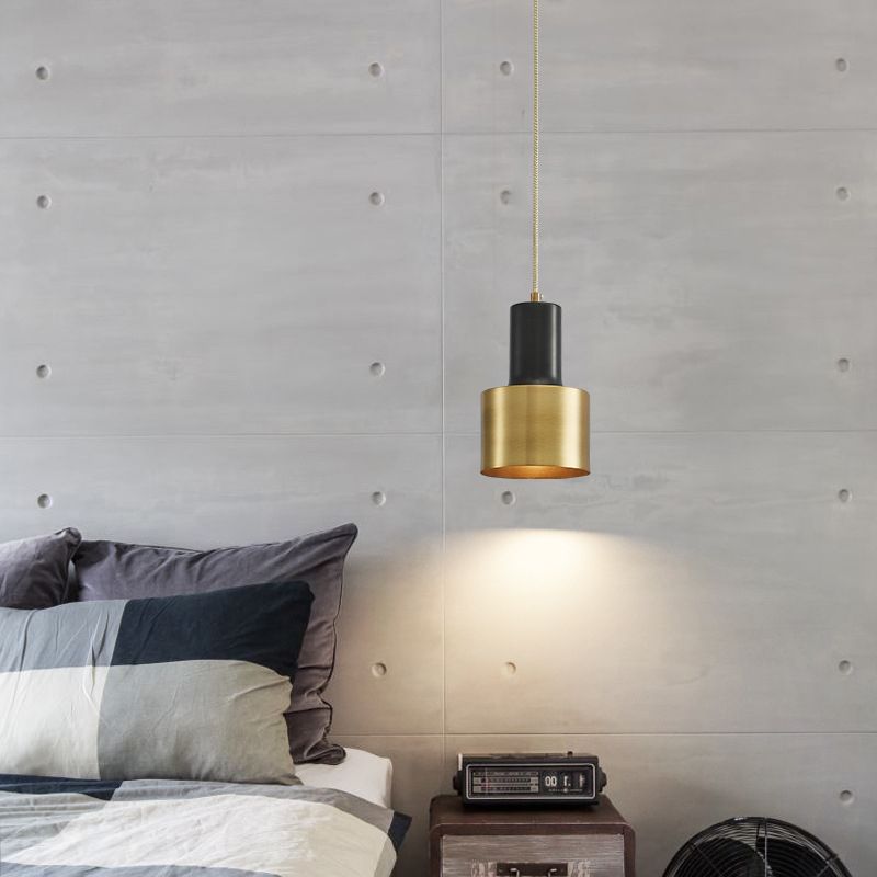 Modern Luxury Single Pendant Light Copper Cylindrical Hanging Lamp for Interior Spaces