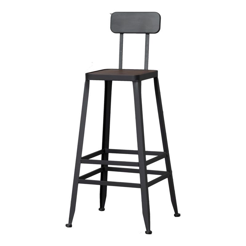 Industrial Style Wood Top Barstool Indoor Black 4 Legs Bar Stool for Coffee Shop