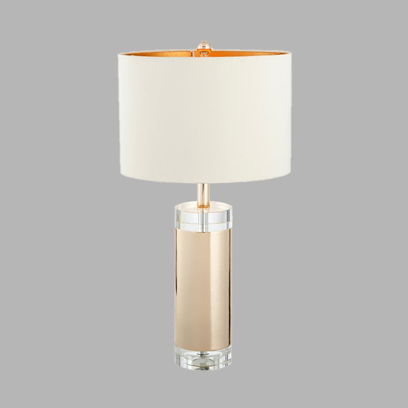 White 1 Light Nightstand Lamp Rustic Crystal Cylinder Table Light for Living Room