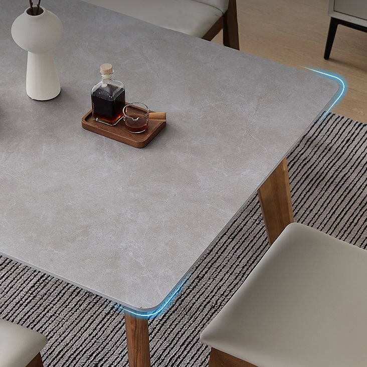 Rectangle Grey Top Dining Table Mid-Century Modern Sintered Stone Table with 4 Legs