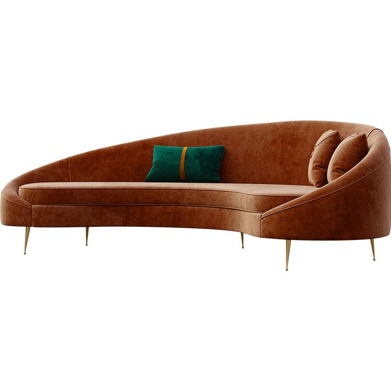 Velvet Contemporary Orange Sofa 47.24" D Curved Sofa with 3 Pillows