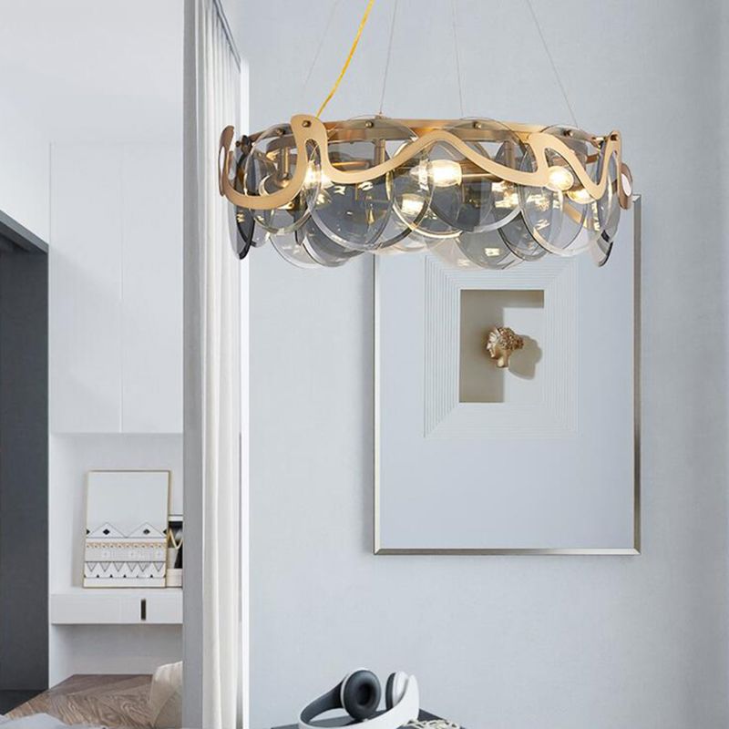 Minimal Style Chandelier Light Fixture Round Shape Glass Hanging Light for Bedroom