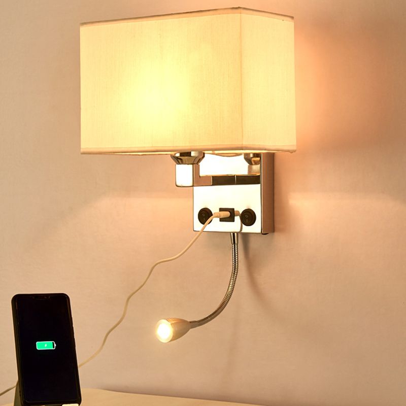Adjustable Metal Modern Wall Sconce Rectangle Shape Wall Light with Fabric Shade for Study