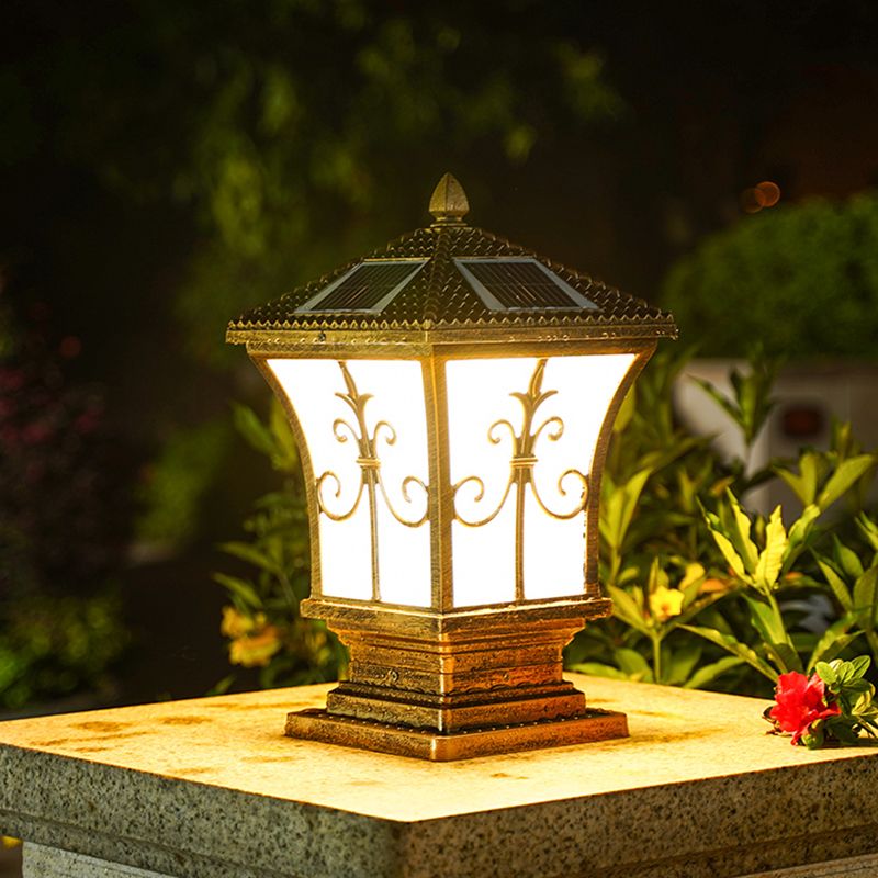 Rectangular Shape Metal Solar Pillar Lamp Modern Style 1-Light Outdoor Lights