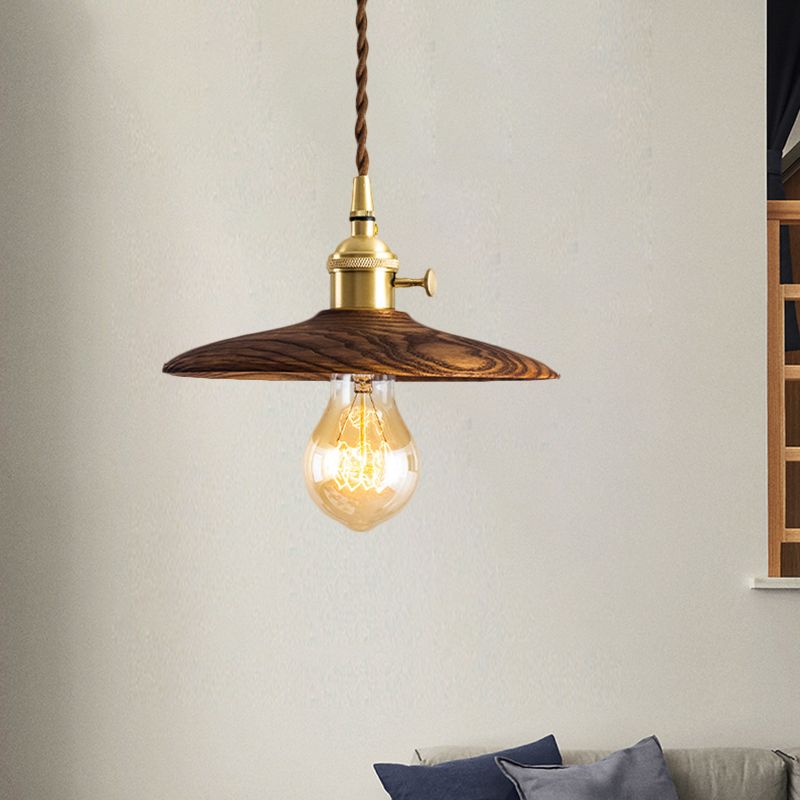 Contemporary Conical Hanging Lamp 1 Light Wood Suspension Light in Brown/Beige for Living Room