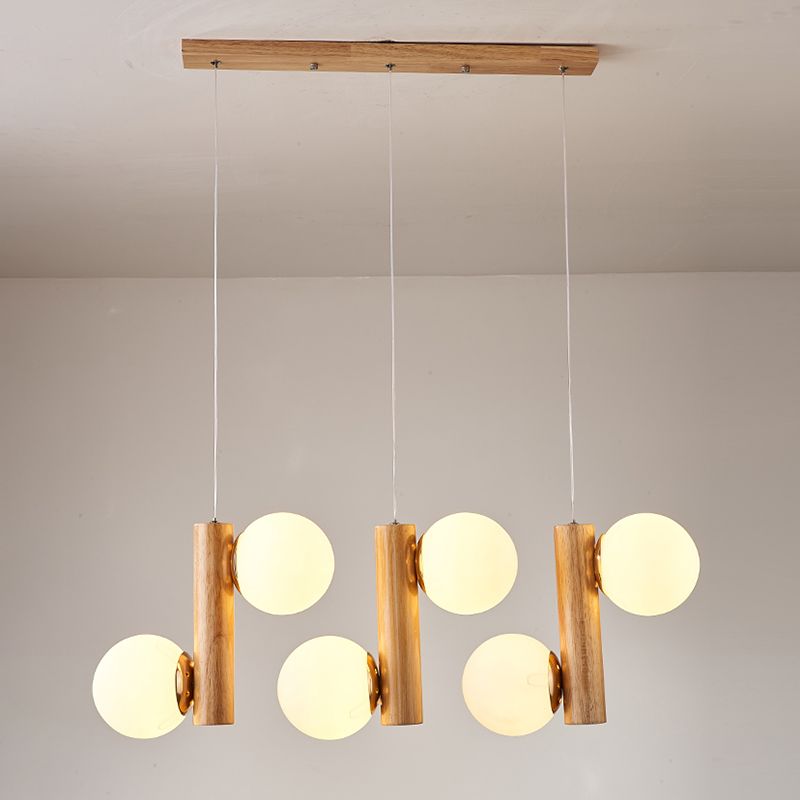 Glass Globe Pendant Chandelier Nordic Wood Hanging Light for Dining Room
