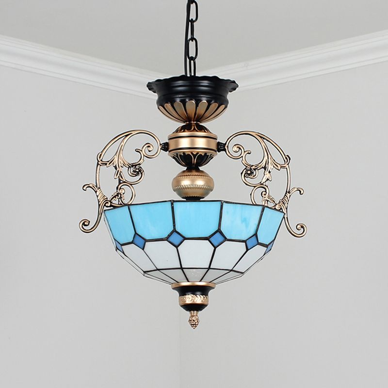 Lumière de lustre à dôme inversé 3 ampoules Prime de pendentif en verre grillé pour l'entrée