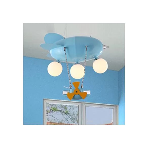 Kids Airplane Pendant Light 3 têtes Chandelier en métal avec navire en bleu pour garçons chambre
