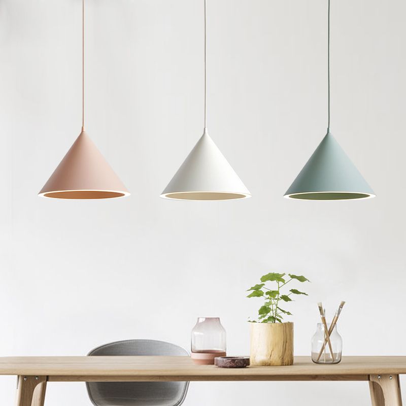 Cone Shape Hanging Light Modern Macaron Style Metal 1 Light Hanging Lamp for Living Room