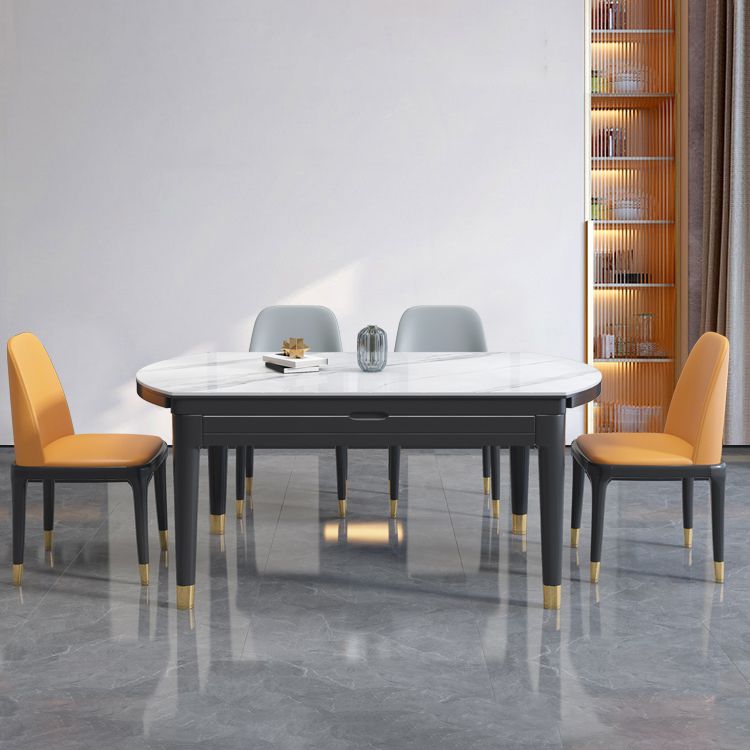 Modern Extendable Dining Table White Round Stone Tabletop for Dining Room