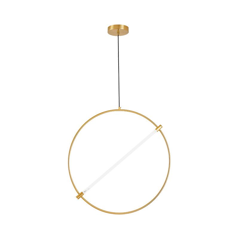 Circle Hanging Light Minimalist Metal 1 Head Gold Suspended Lighting Fixture, 16"/23.5" Wide