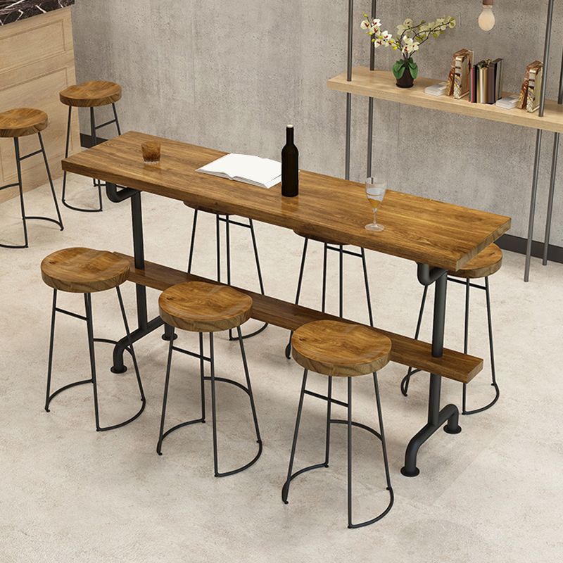 Modern Pub Height Dining Table Iron Solid Wood Pub Table for Patio