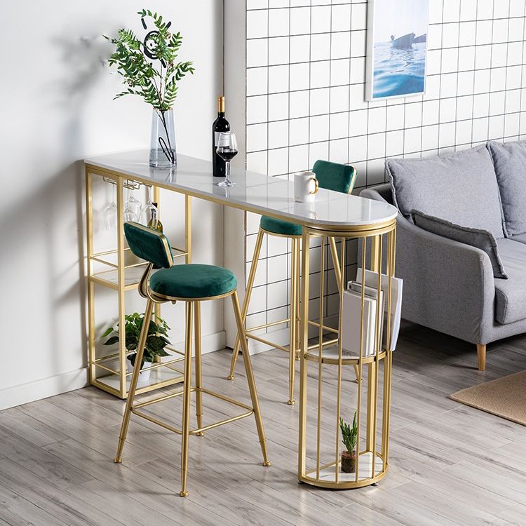 Glam Metal Barstool Fabric Cushion Velvet Stool in Matte Finish for Indoor