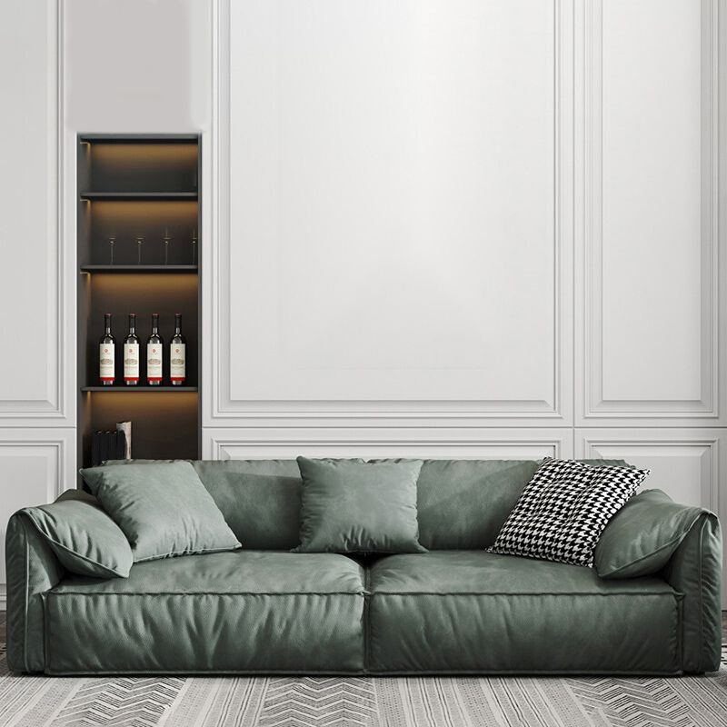 Stationary Living Room Pillow Top Arm Standard Cushions Green Modern Sofa