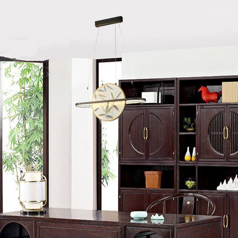 LED Chandelier Light Fixture Traditional Style Oval Frosted Glass Suspension Lamp in Gold