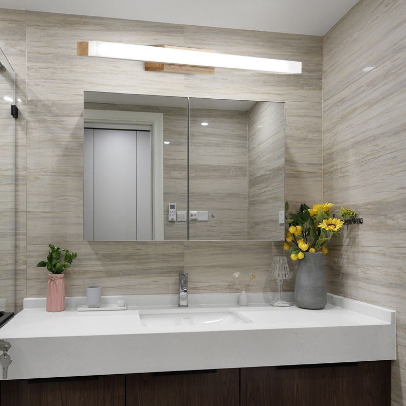 Natural Oak Linear Bathroom Vanity Light Fixture Acrylic Anti-fogging Shade Vanity Mirror Light
