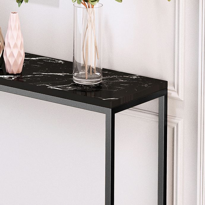 Scratch Resistant Marble Top Console Table with Black Steel Trestle Base