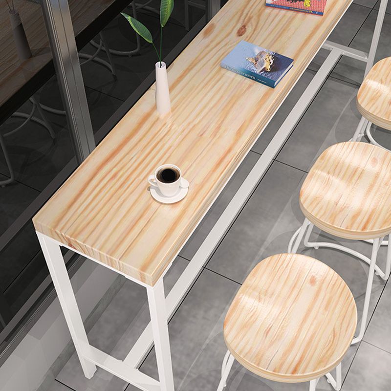 Rectangular Bar-height Table Wood Top Pub Table with White Base