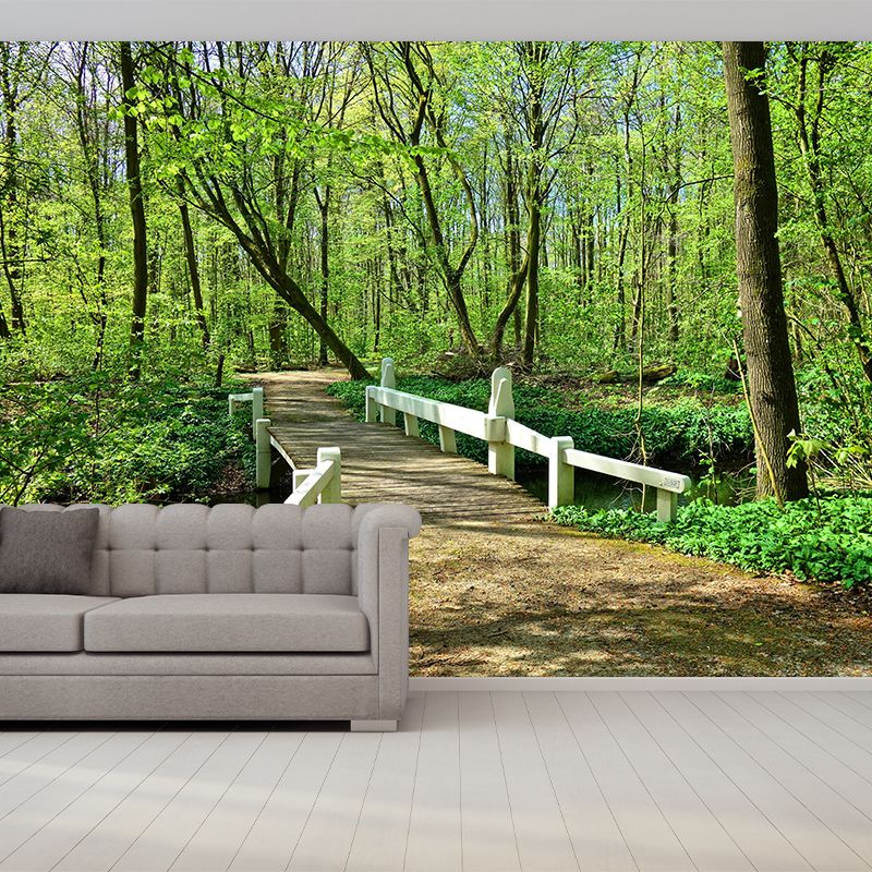 Photographic Spring Forest Mural Mildew Resistant Wall Decor for House Interior