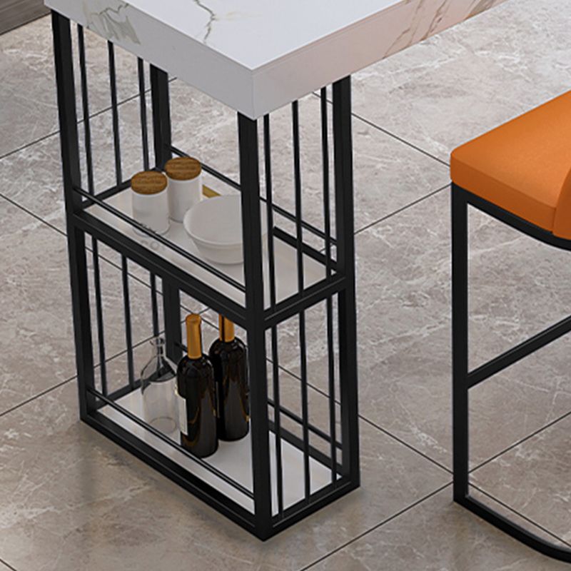 Stone Top Rectangle Bar Table with Metal Storage Base for Home