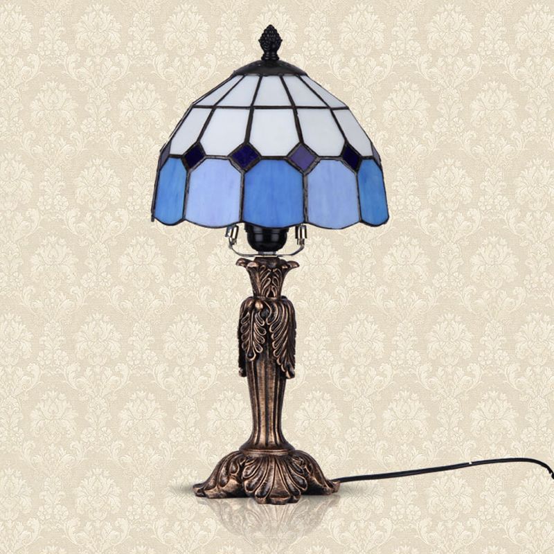 Lampada da tavolo blu e bianca in vetro da tavolo tiffany 1 luci di caffè luce per la camera da letto